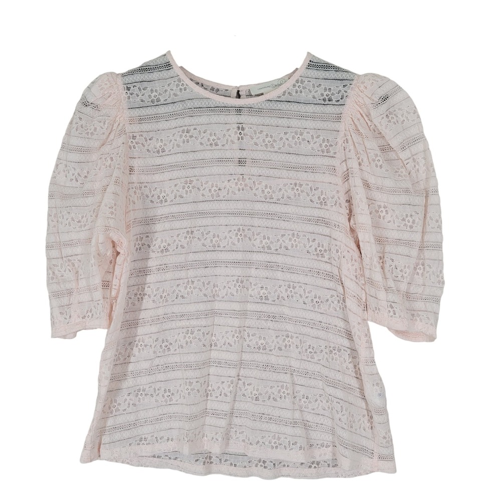 Treasure & Bond Lace Blouse Womens Small Pink Puff Sleeve Sheer Top